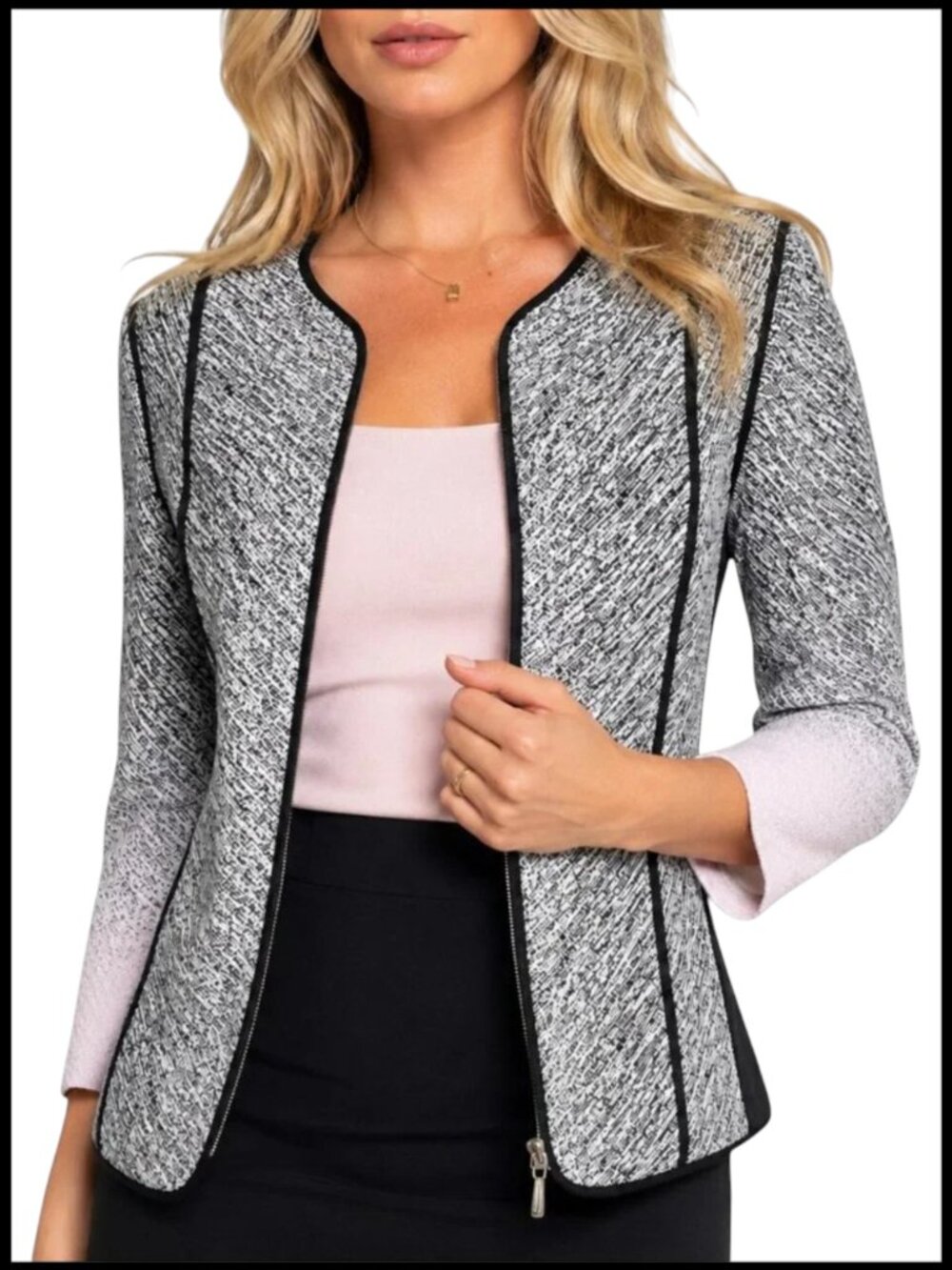 Joseph Ribkoff Zip Jacket Black Pink Ombre Jacquard Size 8 M